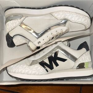 Michael Kors Metallic Silver and White Sneakers